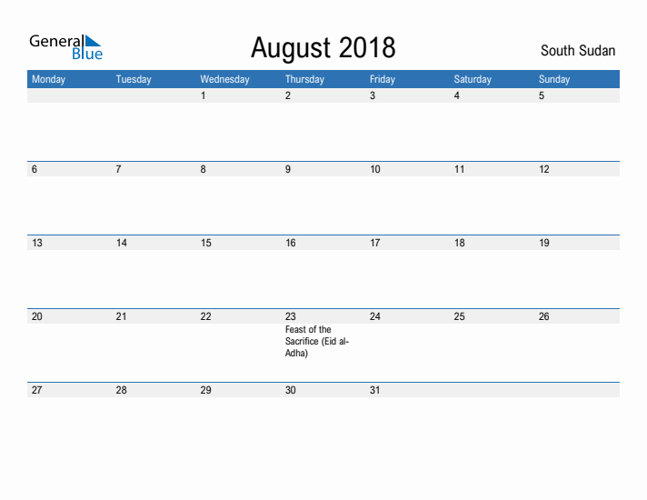 Fillable August 2018 Calendar