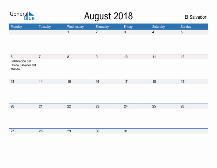 Fillable August 2018 Calendar