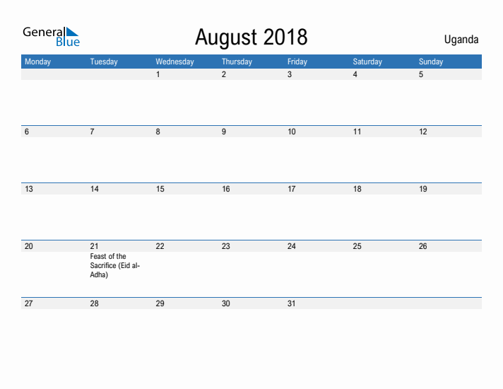 Fillable August 2018 Calendar