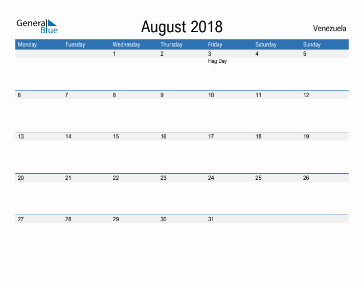 Fillable August 2018 Calendar