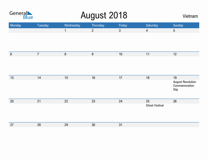 Fillable August 2018 Calendar