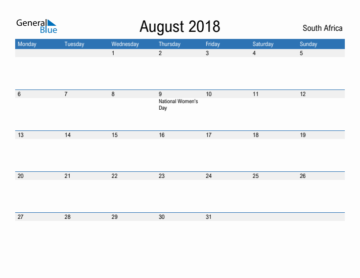 Fillable August 2018 Calendar