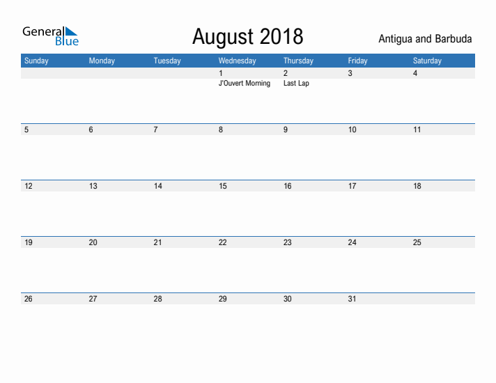 Fillable August 2018 Calendar