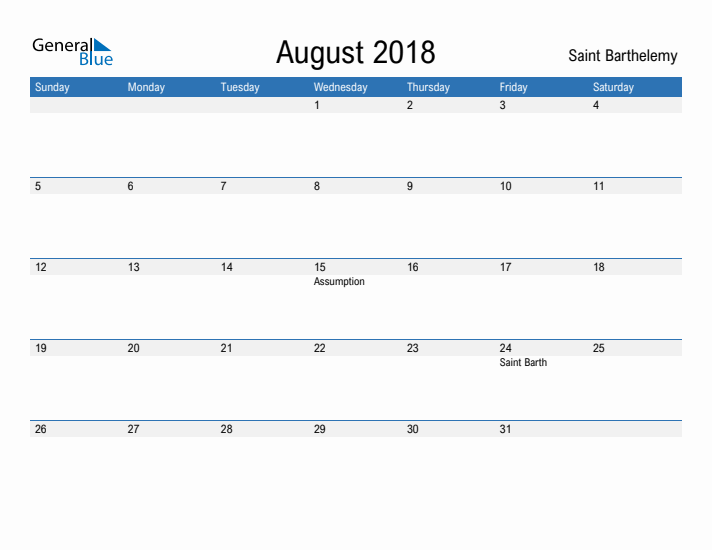 Fillable August 2018 Calendar