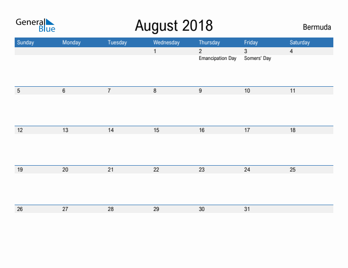 Fillable August 2018 Calendar