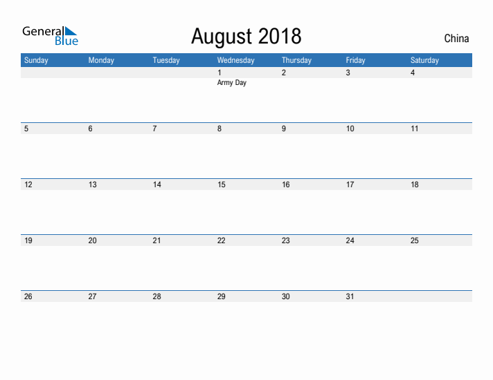 Fillable August 2018 Calendar