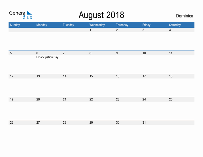 Fillable August 2018 Calendar