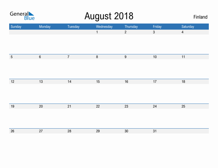 Fillable August 2018 Calendar