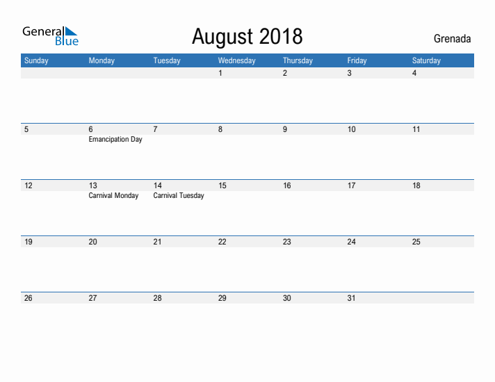 Fillable August 2018 Calendar