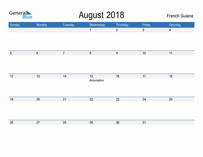 Fillable August 2018 Calendar