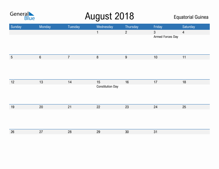 Fillable August 2018 Calendar