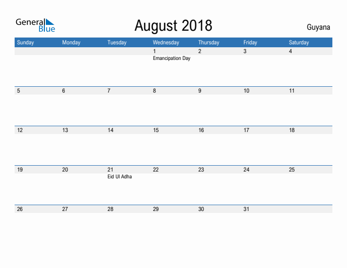 Fillable August 2018 Calendar