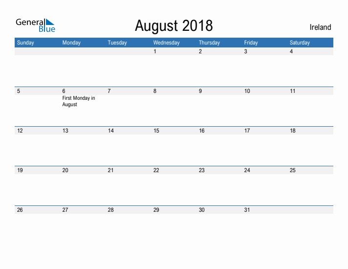 Fillable August 2018 Calendar