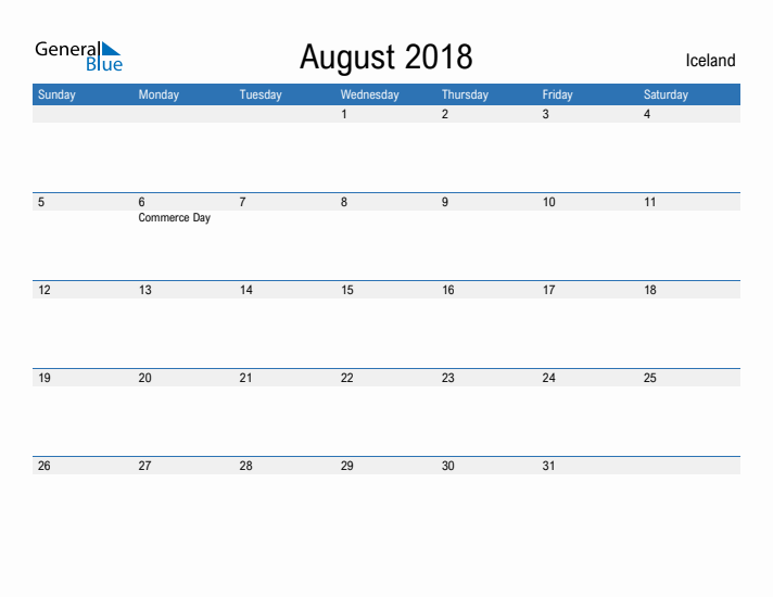 Fillable August 2018 Calendar