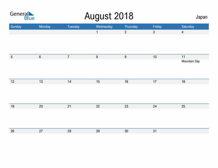 Fillable August 2018 Calendar