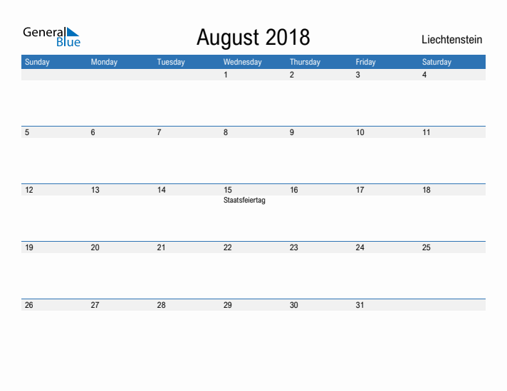 Fillable August 2018 Calendar