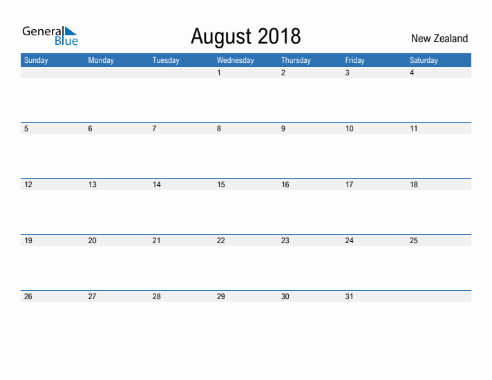 Fillable August 2018 Calendar