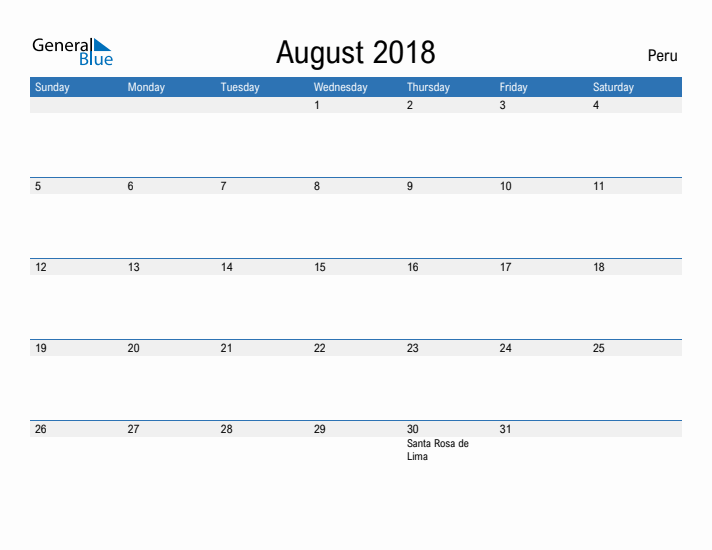 Fillable August 2018 Calendar