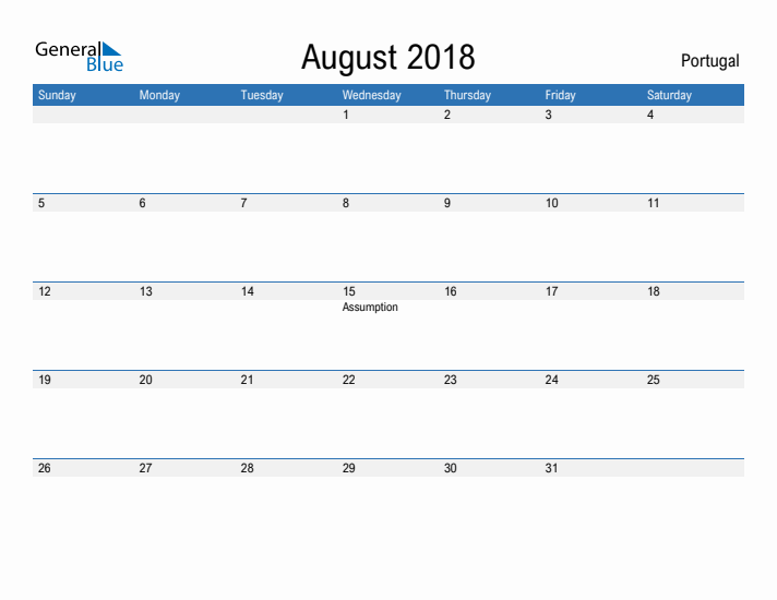 Fillable August 2018 Calendar