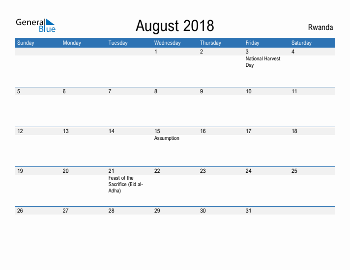 Fillable August 2018 Calendar