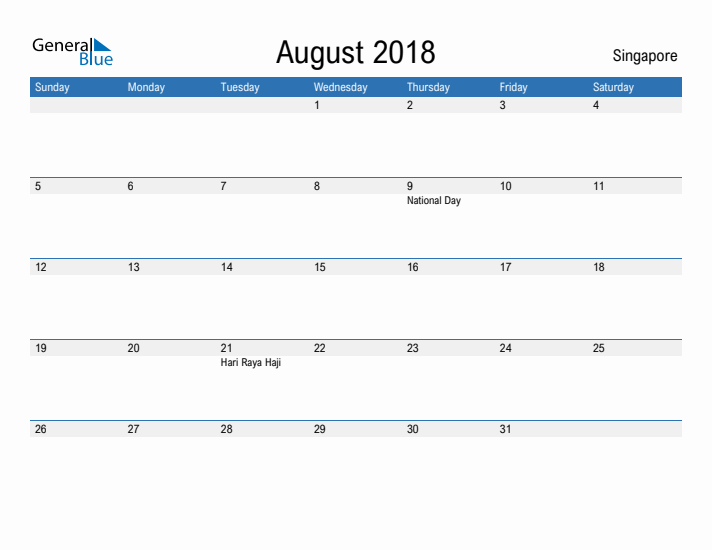 Fillable August 2018 Calendar