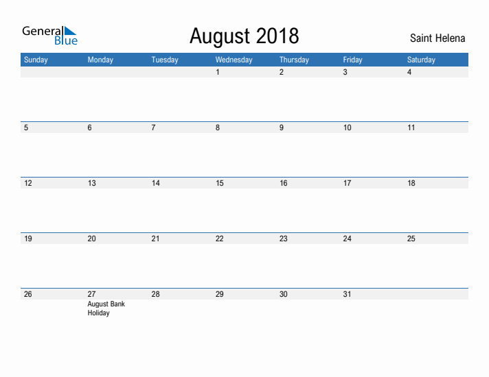 Fillable August 2018 Calendar