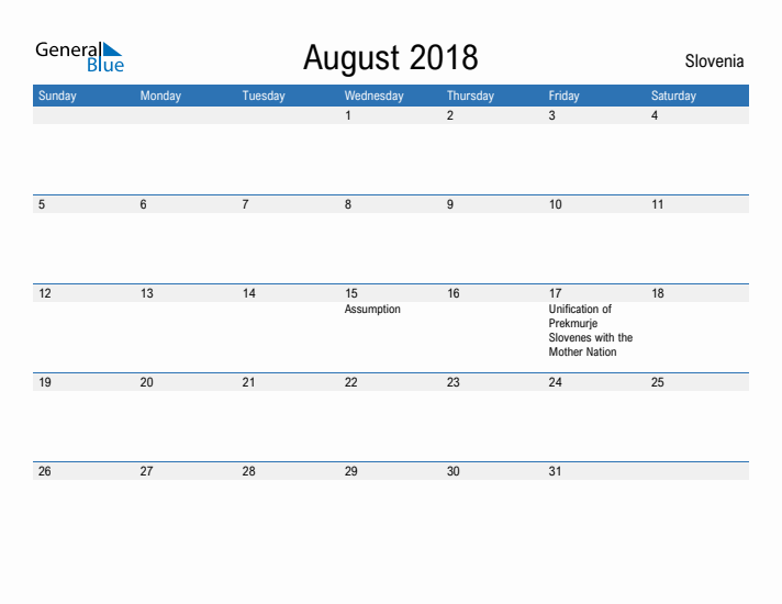 Fillable August 2018 Calendar