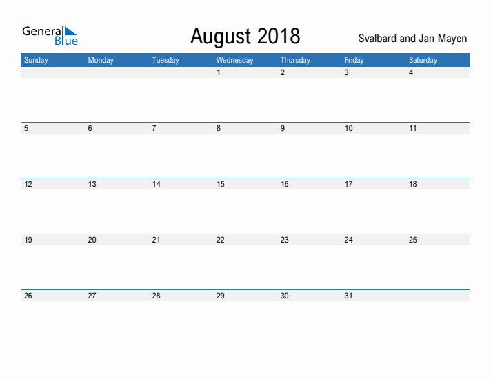 Fillable August 2018 Calendar