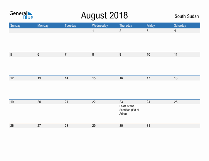 Fillable August 2018 Calendar