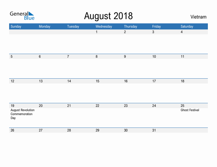 Fillable August 2018 Calendar