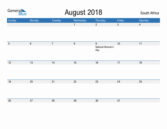 Fillable August 2018 Calendar