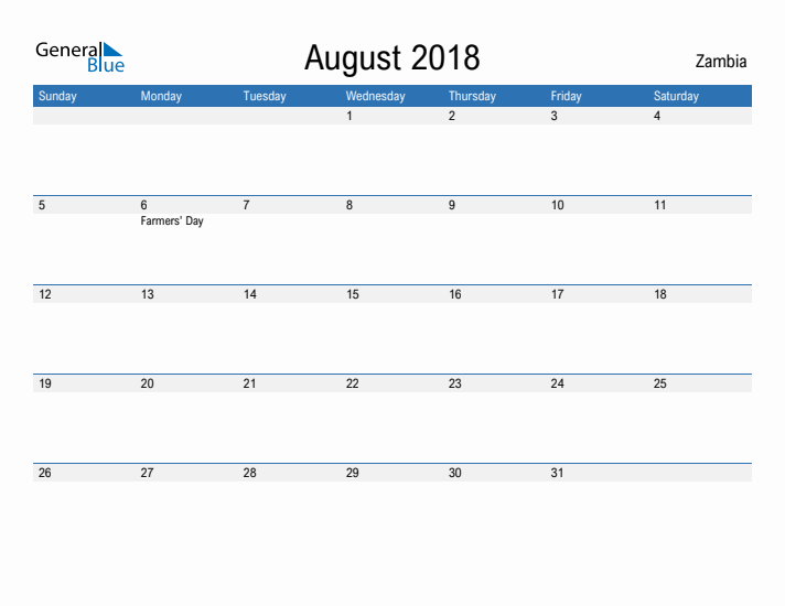 Fillable August 2018 Calendar