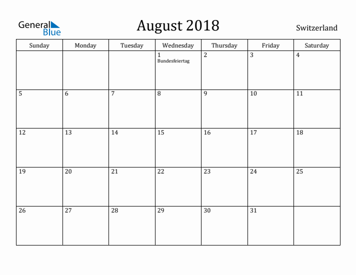 August 2018 Calendar Switzerland