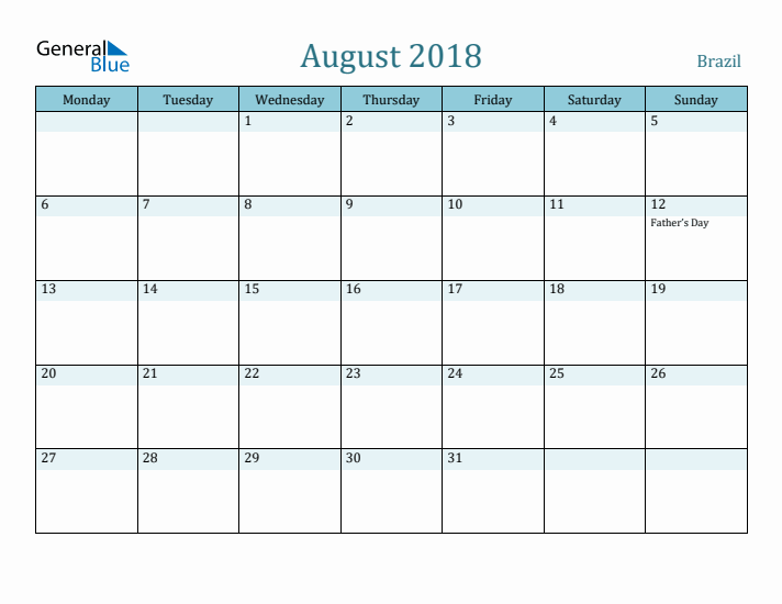 August 2018 Calendar with Holidays