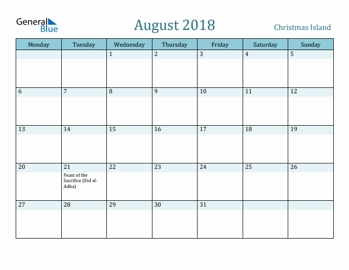 August 2018 Calendar with Holidays