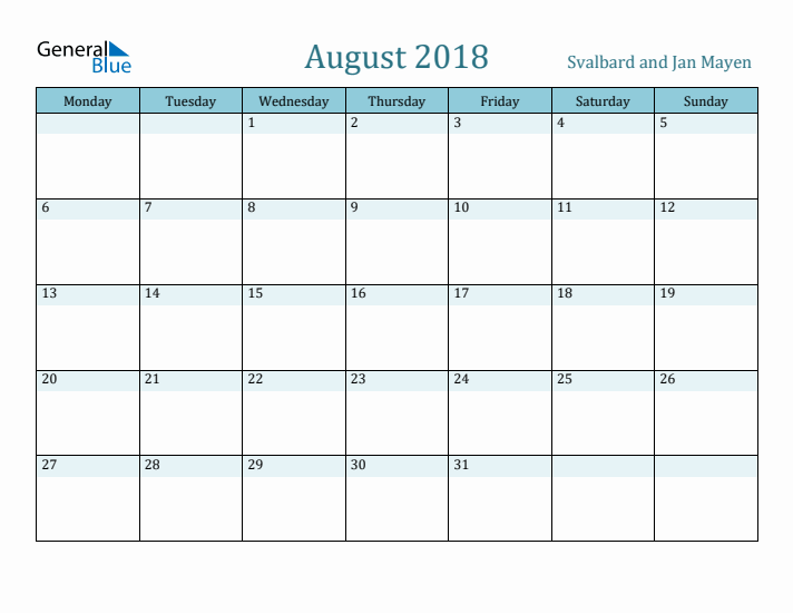 August 2018 Calendar with Holidays