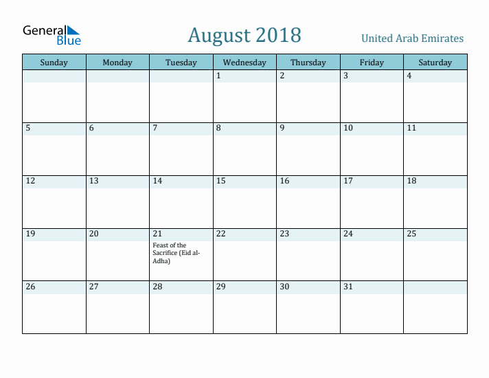 August 2018 Calendar with Holidays