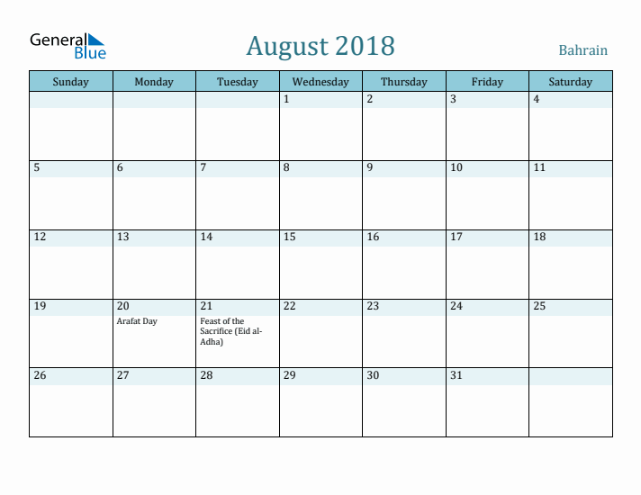 August 2018 Calendar with Holidays