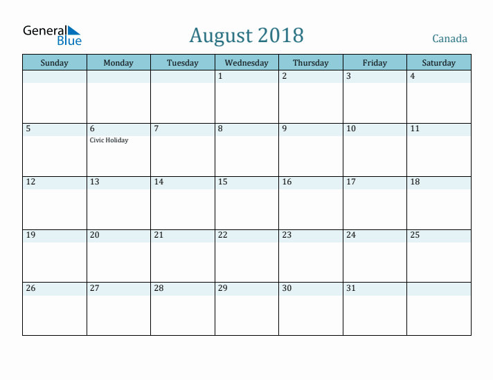 August 2018 Calendar with Holidays