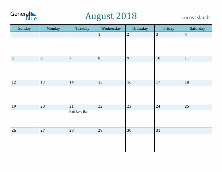 August 2018 Calendar with Holidays