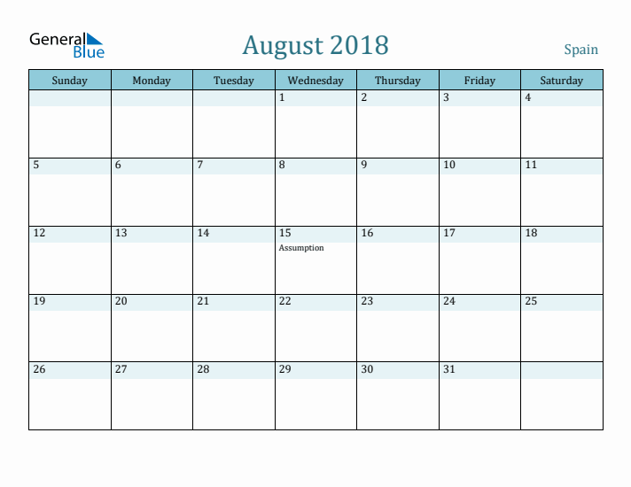 August 2018 Calendar with Holidays