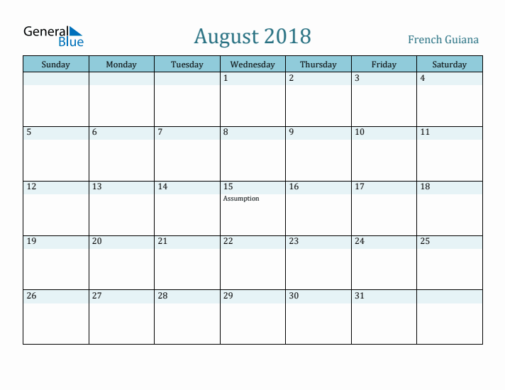 August 2018 Calendar with Holidays