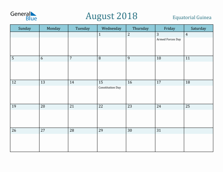 August 2018 Calendar with Holidays