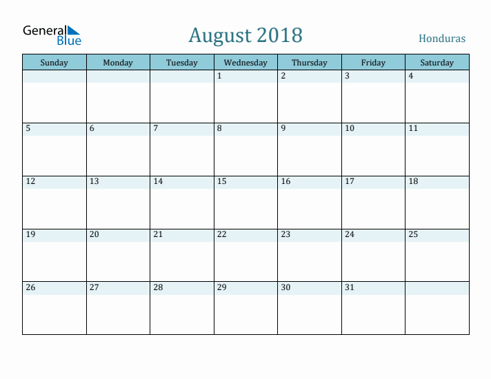 August 2018 Calendar with Holidays