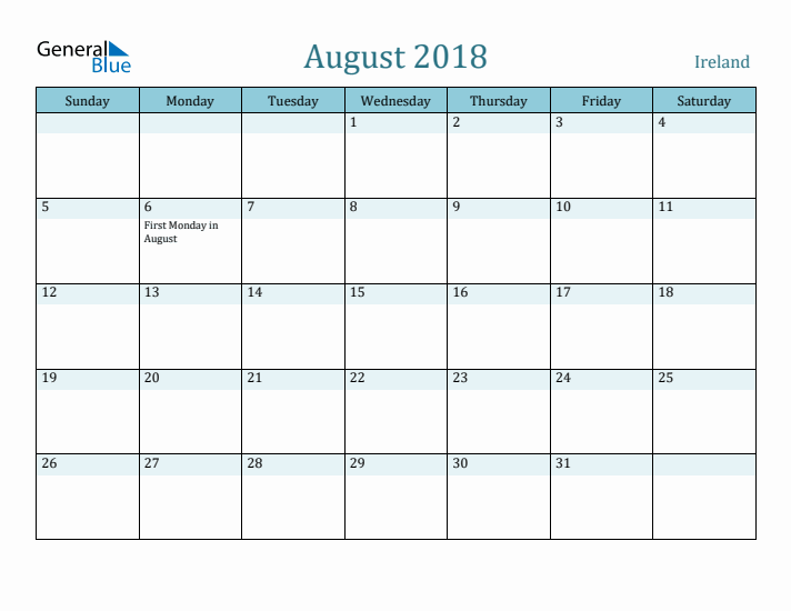 August 2018 Calendar with Holidays