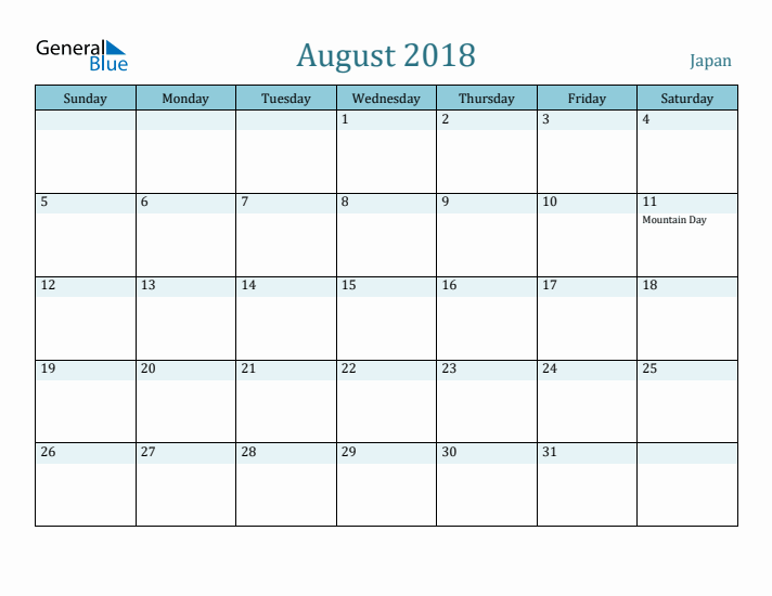 August 2018 Calendar with Holidays