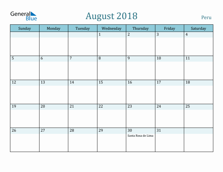 August 2018 Calendar with Holidays