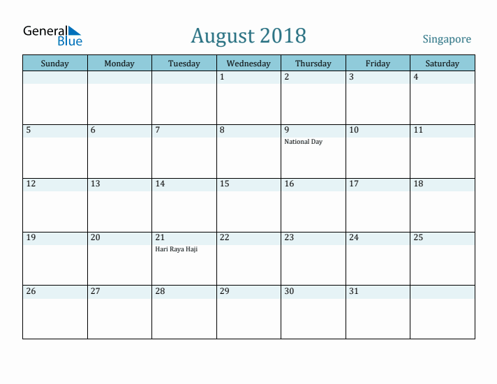 August 2018 Calendar with Holidays