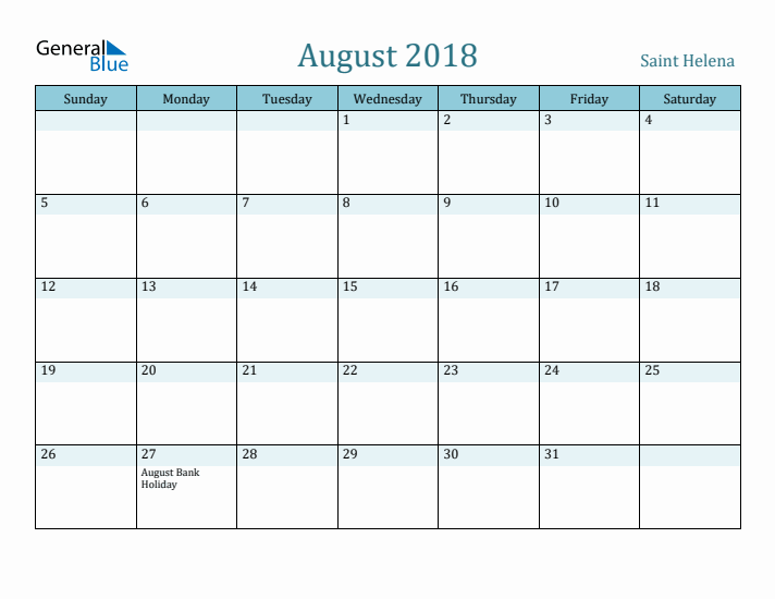 August 2018 Calendar with Holidays