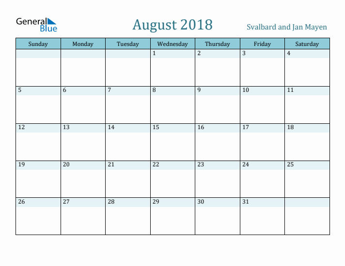 August 2018 Calendar with Holidays